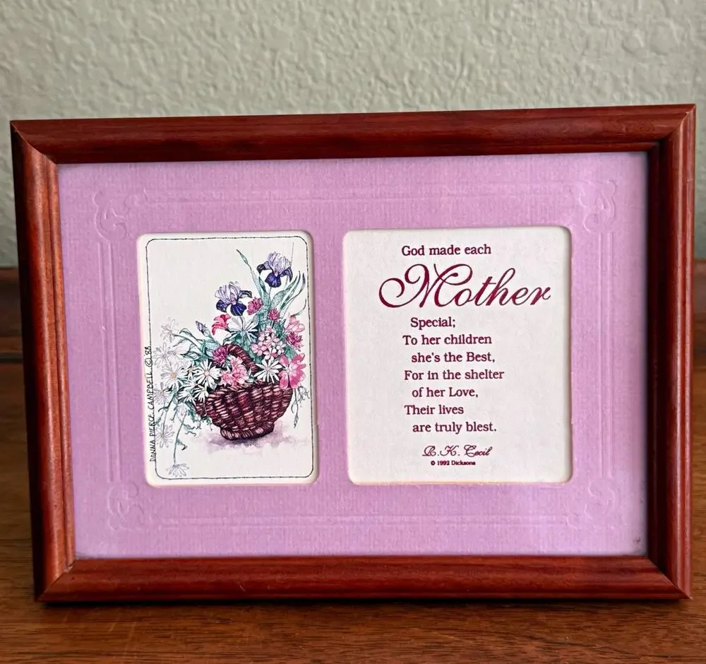 Woodgrain Tabletop 2-Opening Frame Purple Mat Floral Mother Poem